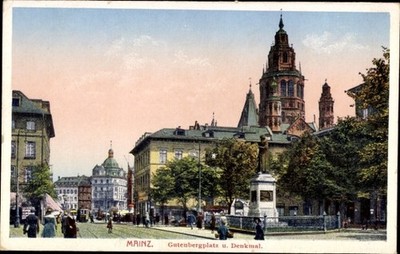 Postcard Mainz on the Rhine, Gutenbergplatz, Gutenberg monument, Mainz Cathedral - 5084079