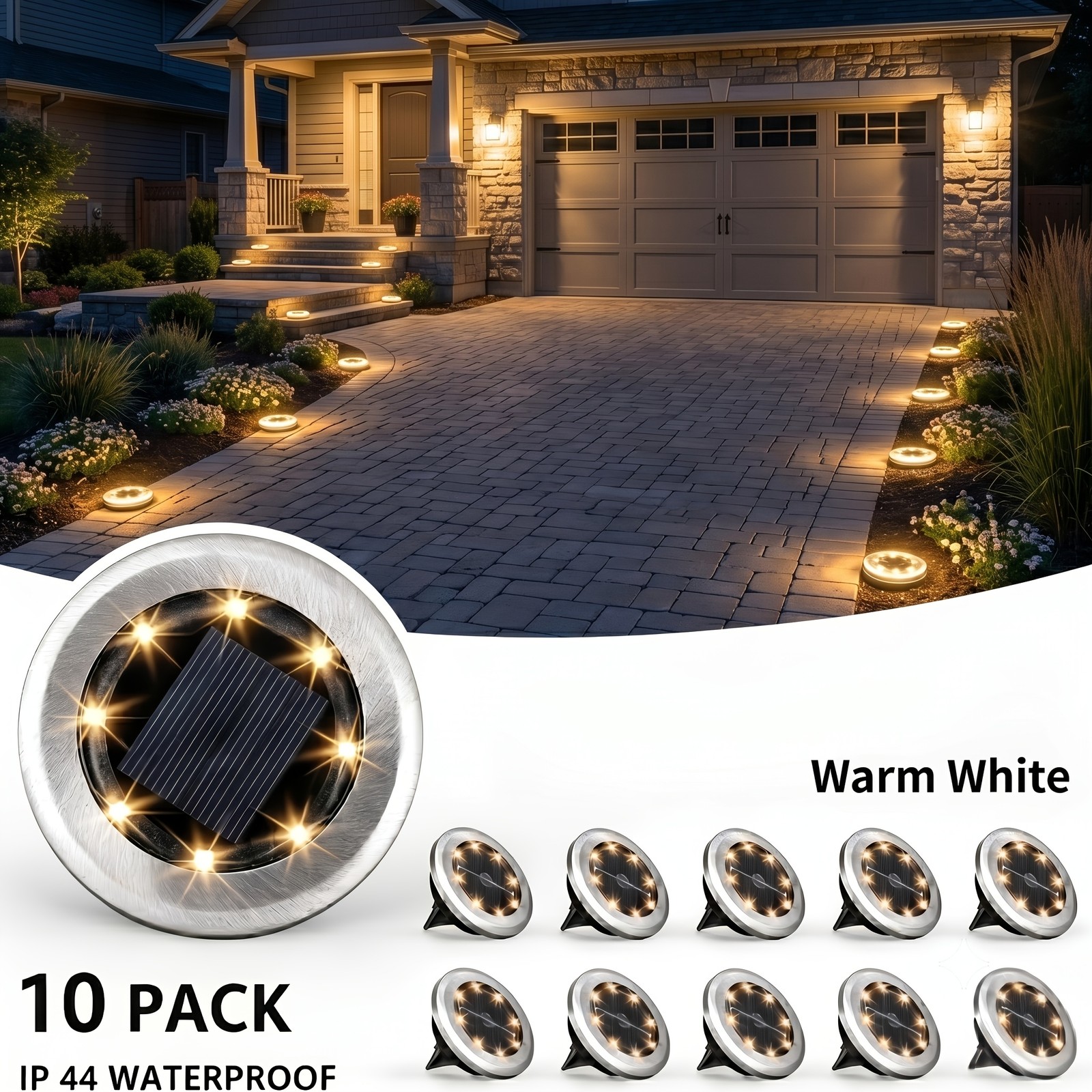 Solar Ground Lights Outdoor, IP44 Waterproof Solar Pathway Lights for Outdoor