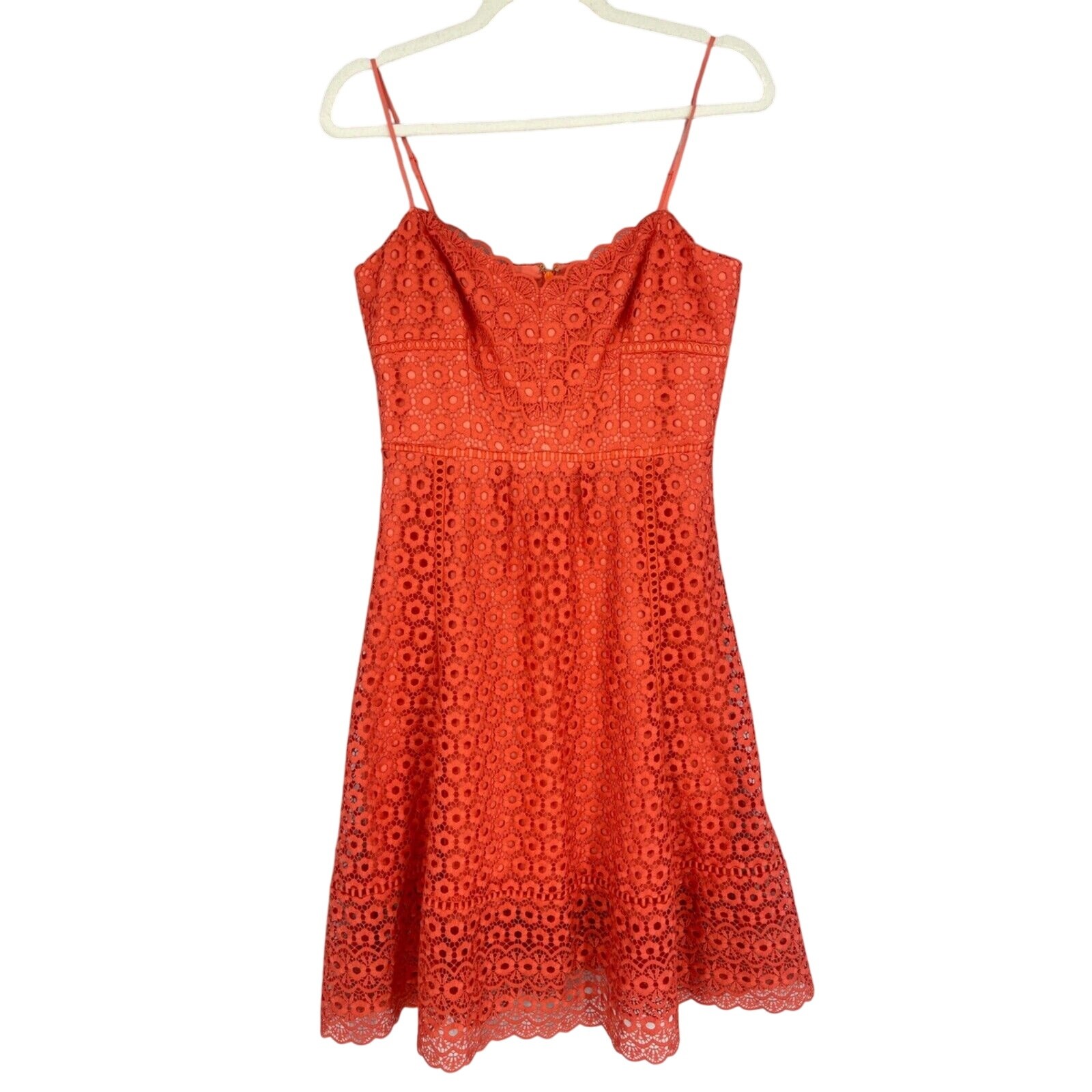 J Crew Sun Dress Womens Coral Daisy Lace Fit Flare Spaghetti