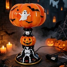Halloween USB Night Light Resin Pumpkin Table Lamp Retro Glowing Decor Type A-G