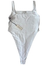 Babaton Contour Tank Bodysuit Square Neck White High-leg Size Medium NWT