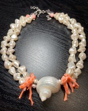 Meg Carter Turbo Shell Stick Coral Large Baroque Pearl Sterling Silver Necklace