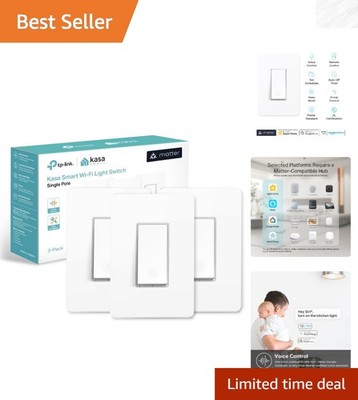 Kasa Smart Light Switch 3-Pack: Compact, Voice-Controlled, & App-Guided Install