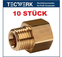 "10 StüCk Tecwerk Druckluft Messing Reduziernippel 3/8\" Ag 1/2\" Ig ReduzierstüCk"