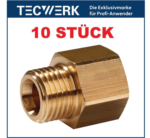 "10 StüCk Tecwerk Druckluft Messing Reduziernippel 3/8\" Ag 1/2\" Ig ReduzierstüCk"-image