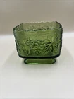Vintage Green Glass Footed Square Candy Dish Harvest Grape  Anchor Hocking