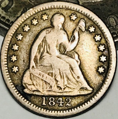 1842 Seated Liberty Half Dime 5C Ungraded 90% Silver US Coin CC30284