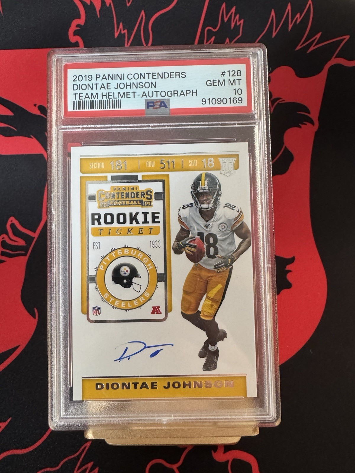 Diontae Johnson 2019 Panini Contenders Rookie Ticket Auto Team Helmet PSA 10
