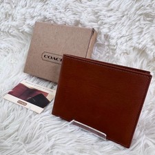 with Box Old Coach Bi fold Wallet Pass Case Leather Brown