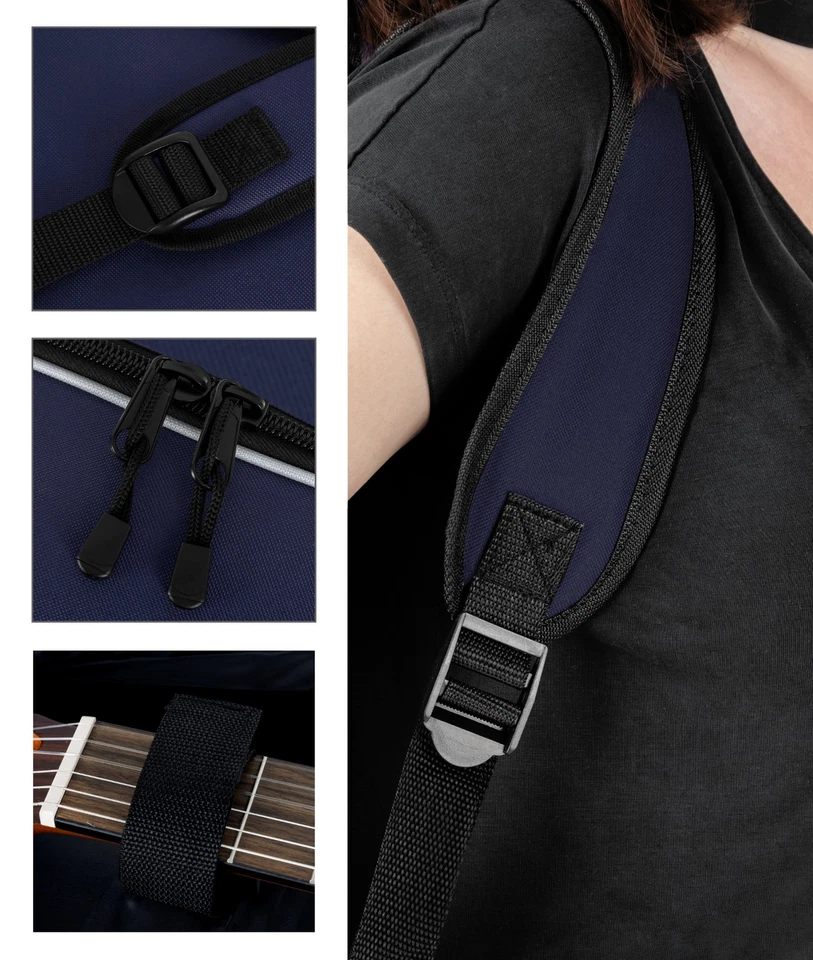 Housse pour Guitare Classique 4/4 Sac Etui Gigbag Rembourree Sangles Poches Bleu - Photo 4/4