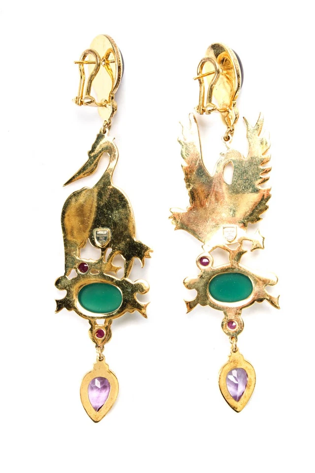 Percossi Papi Womens GP 925 Silver Multistone Pelicano Dangle Earrings 29.8g - Image 3 of 4