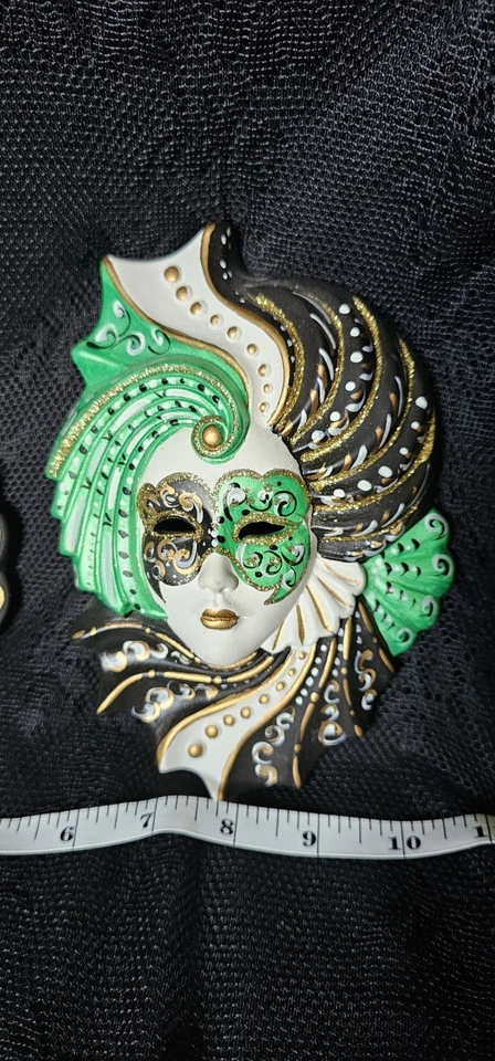 Set Of 2 Venetian Mask Wall Decor Made In Italy Handpainted Vintage Ceramic - Image 4 of 4