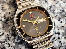 RARE VINTAGE RADO SUPER TIME WRISTWATCH 1970'S PERFECT WORKING GENTS BLACK DIAL.