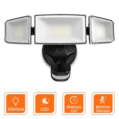 LED Security Light 3CCT Aluminum PIR Sensor Outdoor 60W Floodlight Yard Lamp