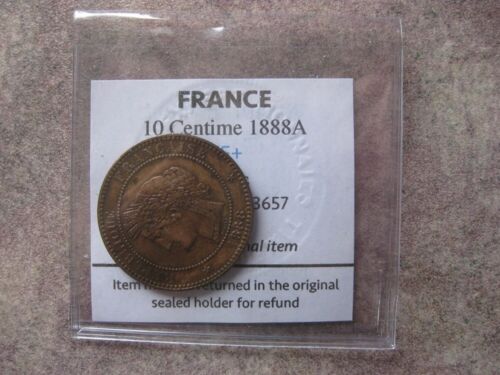 France - 10 Centime 1888A XF+ - Type Cérès - Cert: 3657