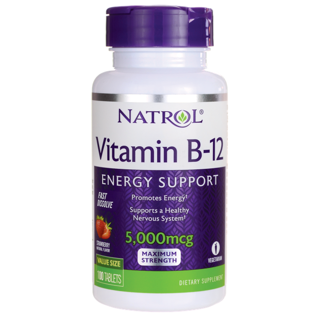 Natrol Vitamin B12 Fast Dissolve Strawberry flavor 5,000mcg 100 Tablets