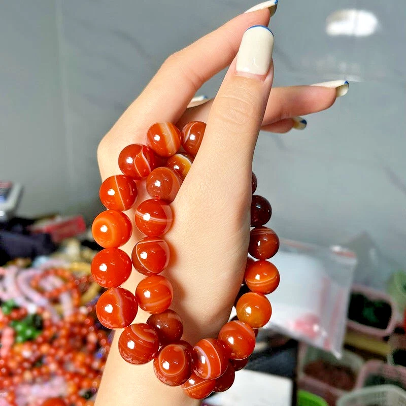 Natural Carnelian Elastic Stretch Bracelet 8mm Round Crystal Gemstone Beads - Image 2 of 4