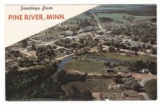 c1960 PINE RIVER MINNEOTA AERIAL TOWN VIEW RIVER VINTAGE POSTCARD MN OLD !!!