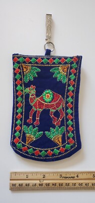 Indian Clutch Embroidered Bag Vintage Design 6.2''x3.7'' Camel Print