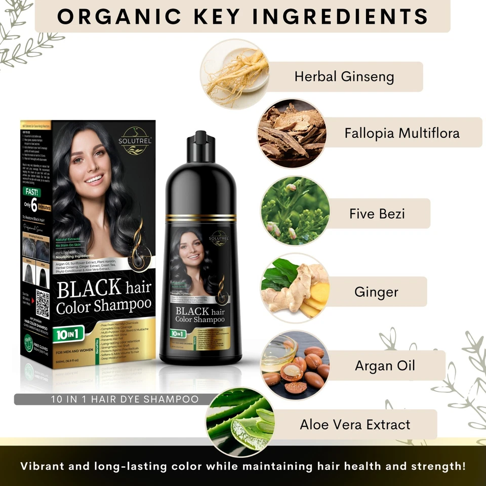Champú tinte para cabello negro, cobertura 100 % gris, color de cabello orgánico, sin manchas en la piel Foto 4 de 4