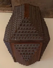 Antique Tramp Art Sewing Box with Drawer and Lift Lid Early 1900's N.Y.