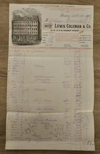 1880 Lewis Coleman & Co Illustrated Billhead Lenthy Receipt Boston, MA