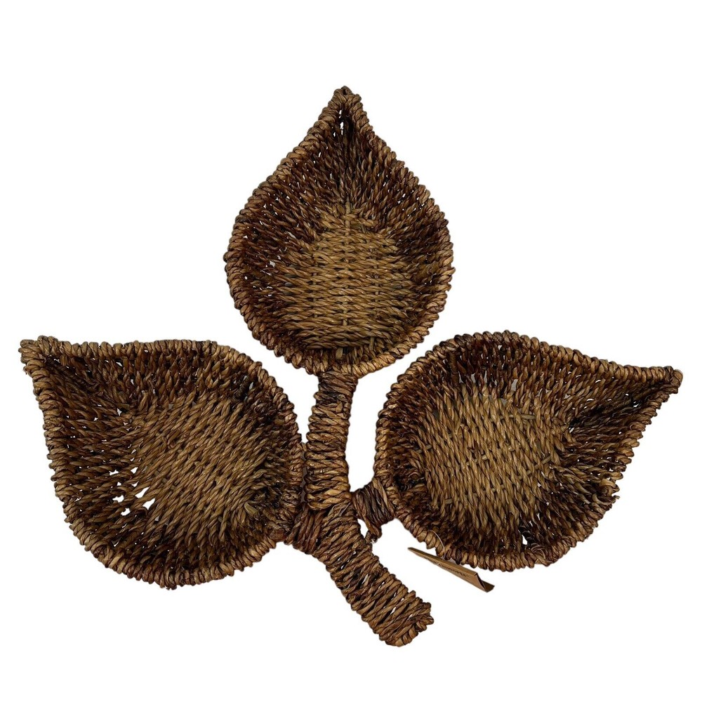 PIER 1 Accents Bac Bac 3 Leaf Wicker Rattan Tray Basket Serving Snack Wall Decor