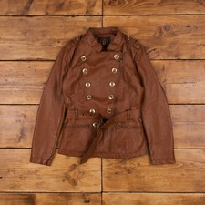Vintage Dollhouse Pvc Jacket S Belted Brown Womens Button Zip