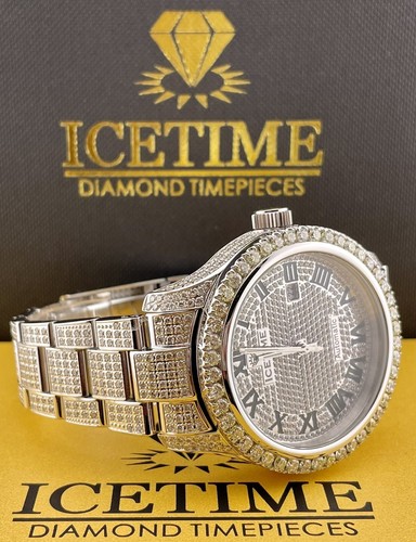 Reloj automático de plata Ice Time 41 mm para hombre helado con 12 quilates de diamantes - Imagen 2 de 7