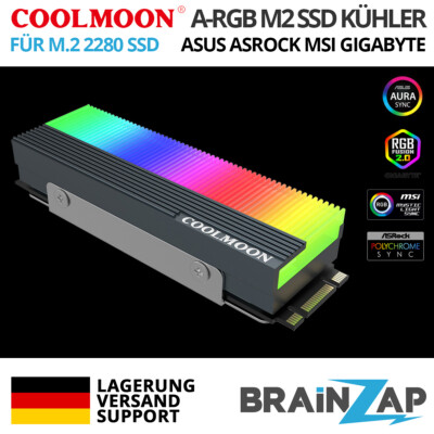 COOLMOON LED ARGB RGB M.2 Kühler Heatsink SSD 3-PIN Controller Alu Aura Asus MSI