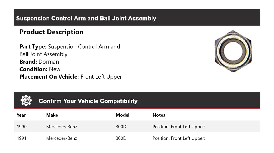 Conjunto de rótula brazo de control Dorman para Mercedes-Benz 300D 1990-1991 Foto 2 de 4