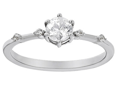 Zierlicher Solitär Ring - natürlicher weißer Zirkon Rhodium über Sterlingsilber Größe 8