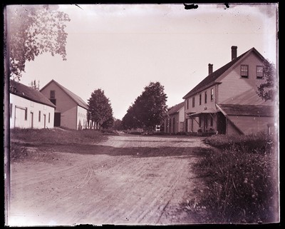1 1800s 1900s Glass Negative Dirt Road With Stores And Barns