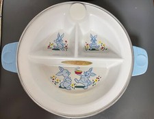 safe-T-touch Excello Baby Toddler Warming Bowl Bunnies Suction Bottom MidCentury