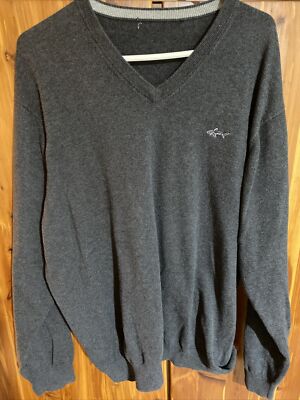 Greg Norman Men's XXL V Neck Sweater 100% Cotton Dark Gray Long Sleeve Golf 