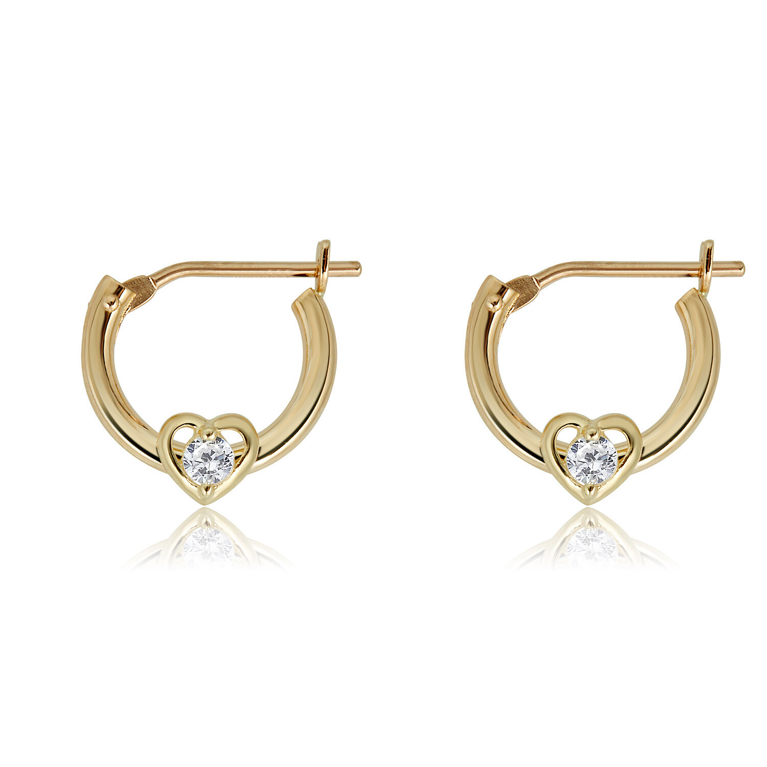 AVORA 10K Gold 10mm Heart Hoop Earrings with Cubic Zirconia CZ