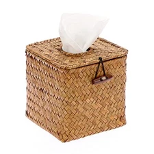 Square Natural Seagrass Tissue Box Coverwoven Cube Tissue Box With Bottomfarmhou