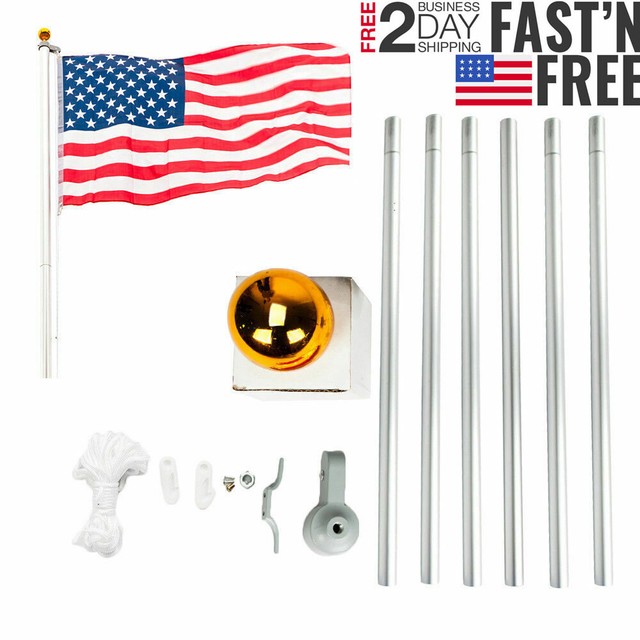 25 FT Heavy Duty Flag Pole Inground Residential Flagpole Kit & US