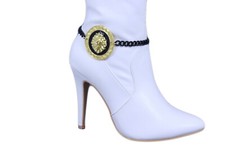 Women Black Metal Chain Boot Bracelet Shoe Gold Lion Charm Anklet Fall Winter