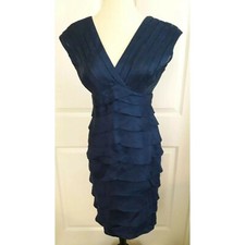 Adrianna Papell Dress Size 6 Medium Blue Ruffle Ruffles Waterfall layers ruffles