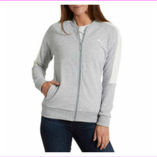 Puma Women's Ladies' French Terry Full Zip Jacket Light Grey Heather Large-NWT