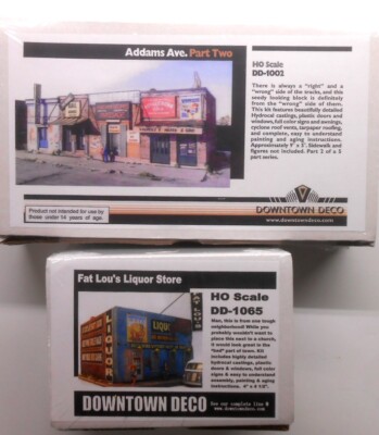 Downtown Deco HO Scale 2 Building Structure Kit Lot Addams Two Fat Lou's Liquor