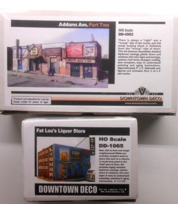 #ad Downtown Deco HO Scale 2 Building Craftsman Kit Lot Addams Two Fat Lou#x27;s Liquor $69.95