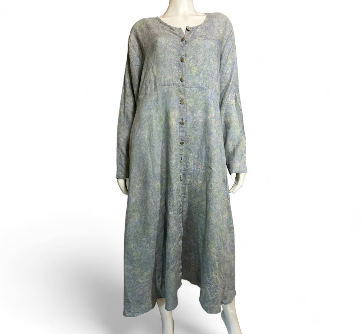 Vintage Jeanne Engelhart FLAX Dress Large Long Blue Watercolor 