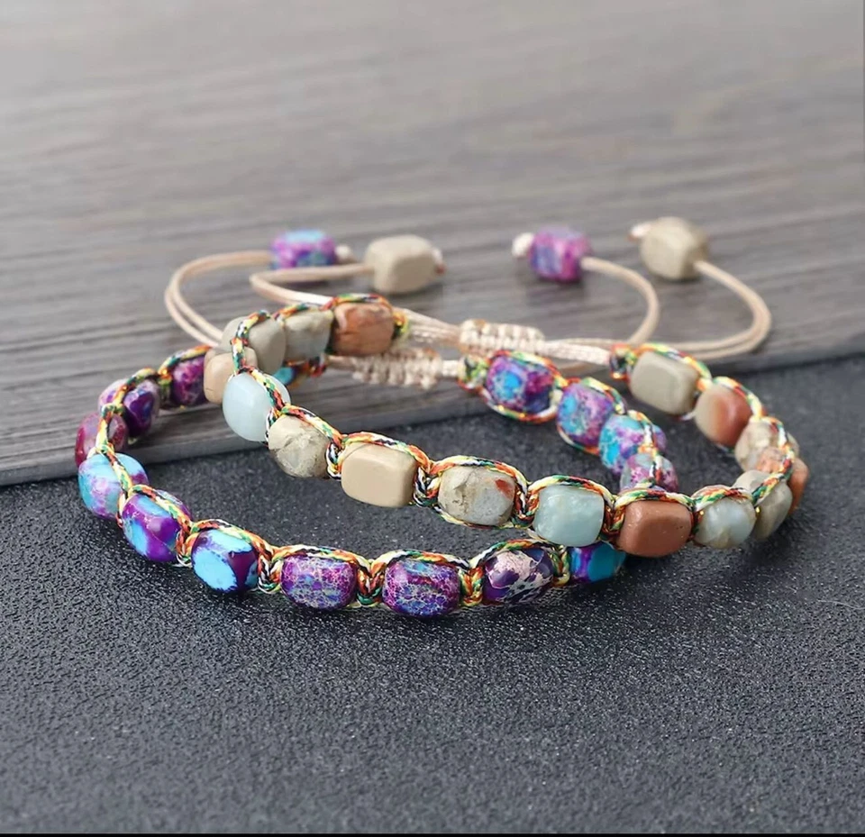 Natural Gemstone Sea Sediment Jasper Beaded Bracelet, Quartz Beaded Bracelet - Image 1 of 4