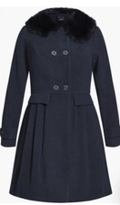 City Chic Nwt 12 Grandiose Navy Blue Faux Fur Women's Winter Coat