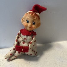 Vintage White and Red Polka Dot Knee Hugger Elf Pixie Shelf Sitter Made in Japan