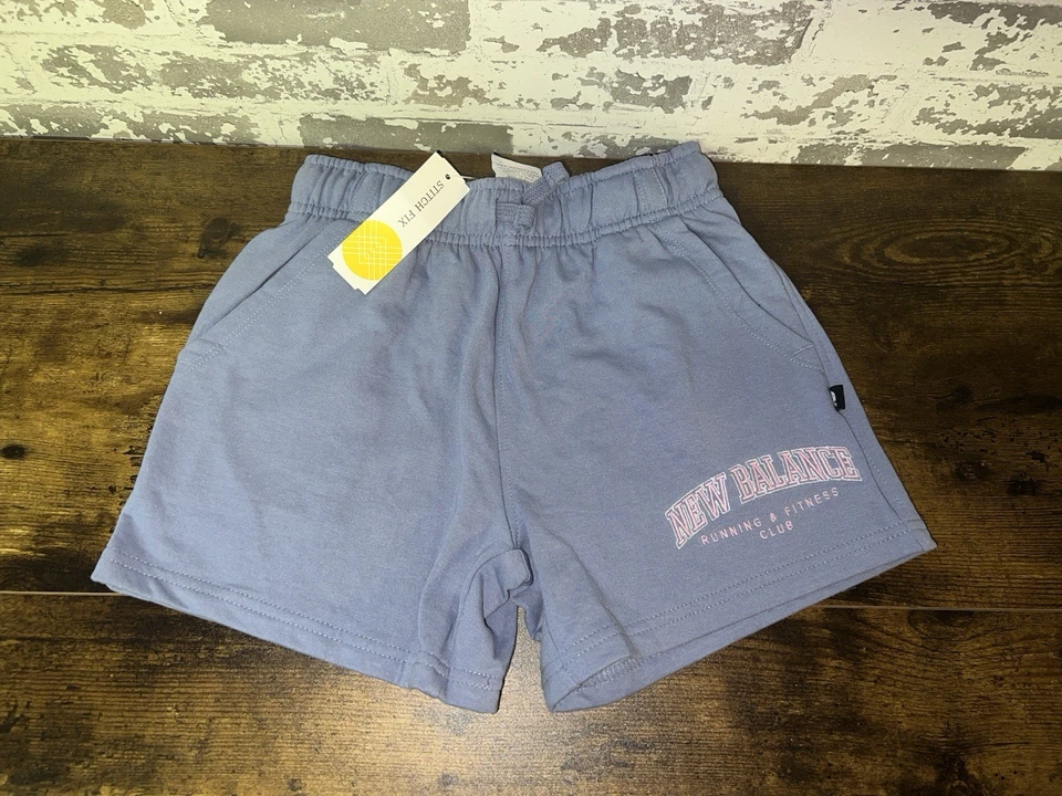 NWT! NEW BALANCE Fleece Shorts Blue & Pink Logo Printed Size SMALL - Image 2 of 4