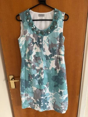 Women’s M&S per Una 100% linen Blue/green floral summer dress. Size 10R - Image 1 of 4