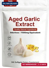 Odorless Garlic 7500mg Per Servings, 300 Softgels  2 Years Aged Garlic Extract